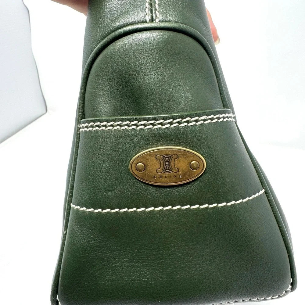 Celine Boogie Bag Vintage Green Leather Top Handle Handbag